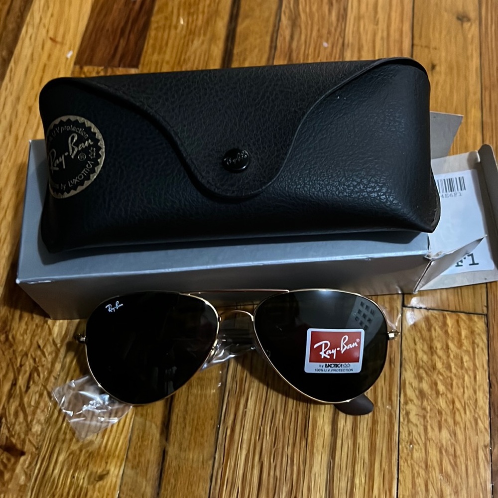 Rayban Sunglasses Arsita gold with green lenses- new with tags and box